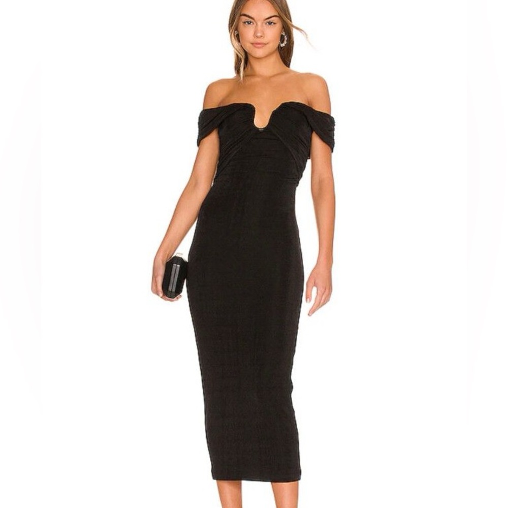 Misha Revolve Maylee slinky midi dress black